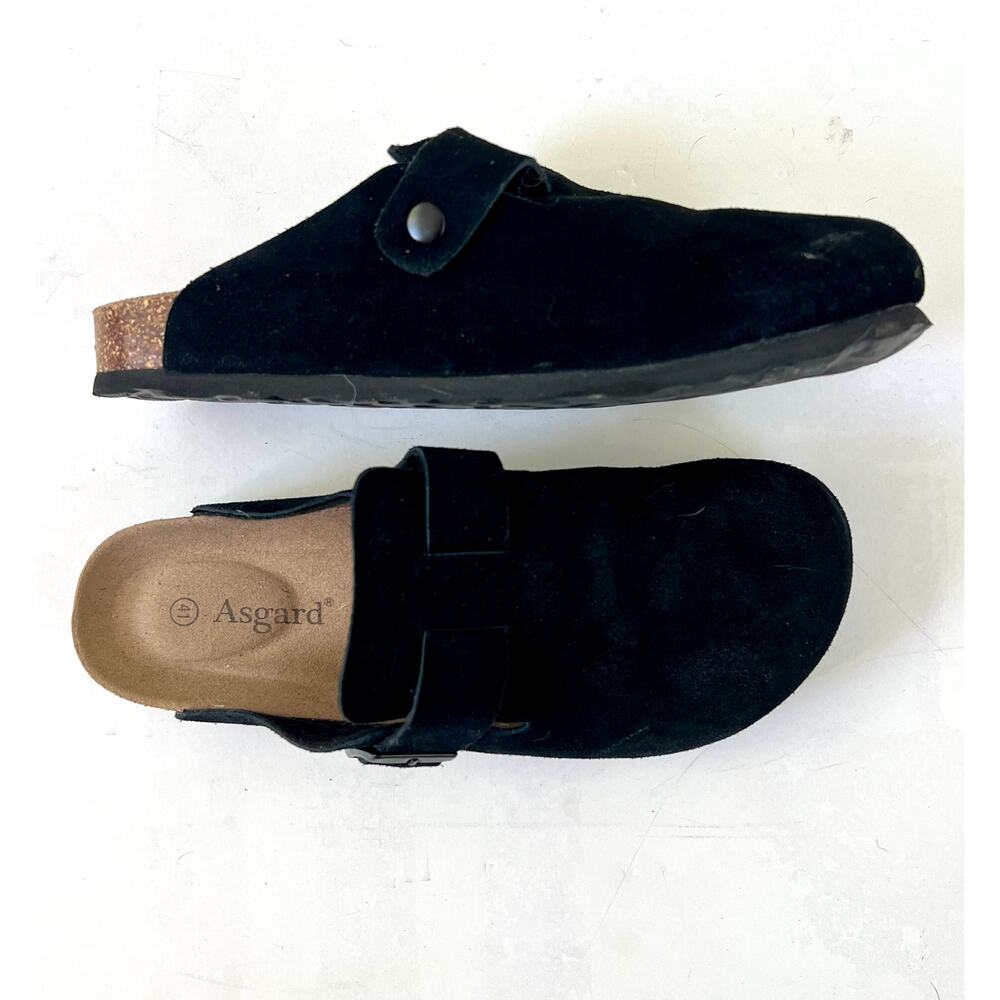 Women's Black Suede Clogs, Adjustable Buckle - Size 9 - Preowned - Picture 4 of 5